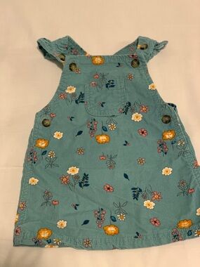 Carter's Teal Floral Corduroy Overalls Dress